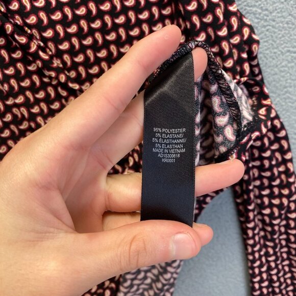 Adrianna Papell Tie Neck Blouse Crepe Size L Paisley Print Long Sleeve Stretch - Picture 8 of 8